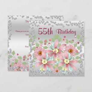 55th Birthday Floral Display & Diamonds Invitation