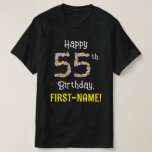 [ Thumbnail: 55th Birthday: Floral Flowers Number “55” + Name T-Shirt ]