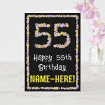 [ Thumbnail: 55th Birthday: Floral Flowers Number, Custom Name Card ]