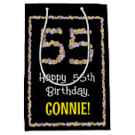 [ Thumbnail: 55th Birthday: Floral Flowers Number, Custom Name Gift Bag ]