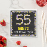 [ Thumbnail: 55th Birthday: Floral Flowers Number, Custom Name Napkins ]