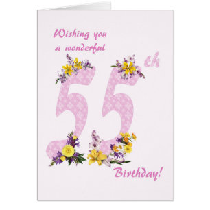 55th Birthday Flower Decorated Numbers Cards
