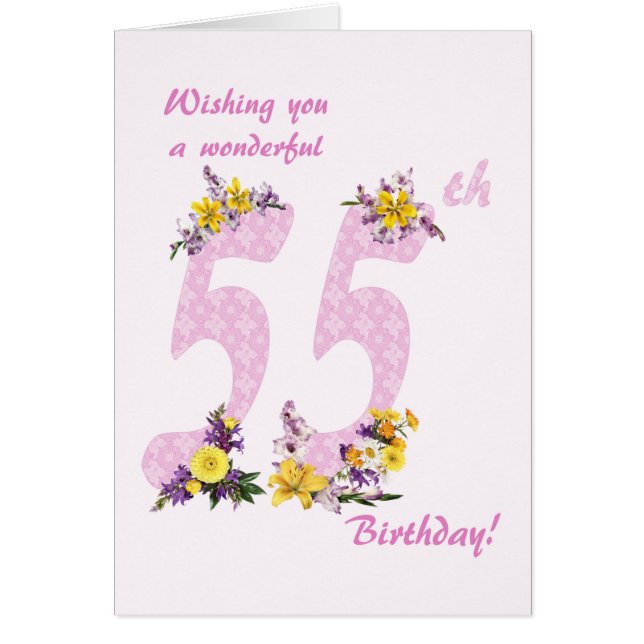 55th Birthday Flower Decorated Numbers Cards (Front)