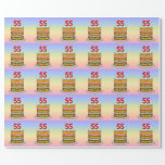 [ Thumbnail: 55th Birthday: Fun Cake and Candles + Custom Name Wrapping Paper ]