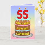 [ Thumbnail: 55th Birthday — Fun Cake & Candles, W/ Custom Name Card ]