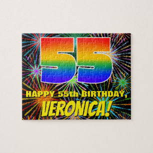 55th Birthday: Fun, Colorful Celebratory Fireworks Jigsaw Puzzle