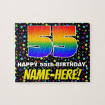 [ Thumbnail: 55th Birthday — Fun, Colorful Star Field Pattern Jigsaw Puzzle ]