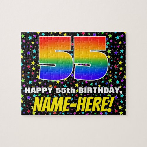 55th Birthday  Fun Colorful Star Field Pattern Jigsaw Puzzle