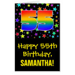 [ Thumbnail: 55th Birthday: Fun, Colorful Stars + Rainbow # 55 Card ]