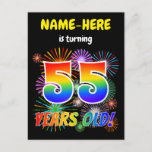 [ Thumbnail: 55th Birthday - Fun Fireworks, Rainbow Look "55" Postcard ]