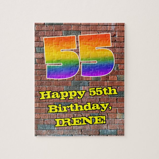 55th Birthday: Fun Graffiti-Inspired Rainbow 55 Jigsaw Puzzle (Vertical)
