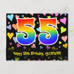 [ Thumbnail: 55th Birthday: Fun Hearts Pattern, Rainbow 55 Postcard ]