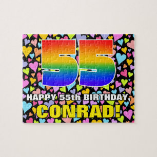 55th Birthday — Fun, Loving Heart Shapes + “55” Jigsaw Puzzle