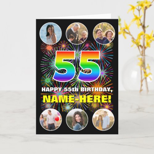 55th Birthday Fun Rainbow  Custom Name  Photos Card