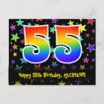 [ Thumbnail: 55th Birthday: Fun Stars Pattern, Rainbow 55, Name Postcard ]