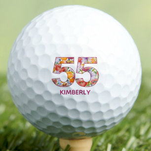 55th Birthday Gift Floral Number - 55 Years Sports Golf Balls