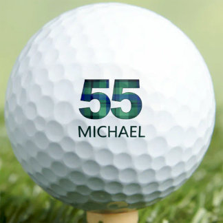 55th Birthday Gift for Dad Green Blue Plaid Custom Golf Balls