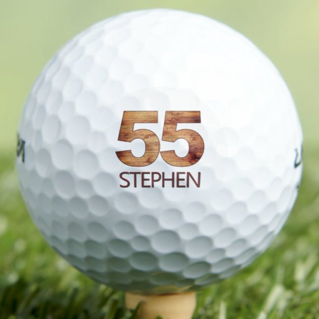 55th Birthday Gift for Him - Rustic Wood Name Golf Balls (Creator Uploaded)