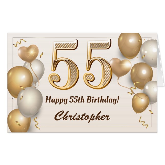 55th Birthday Gold Balloons Confetti Extra Large Card (Front Horizontal)