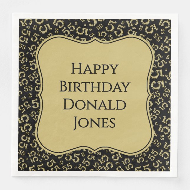 55th Birthday Gold/Black Bracket Number Pattern Paper Dinner Napkins (Front)