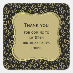 55th Birthday Gold/Black Party Theme - Thank you Square Sticker