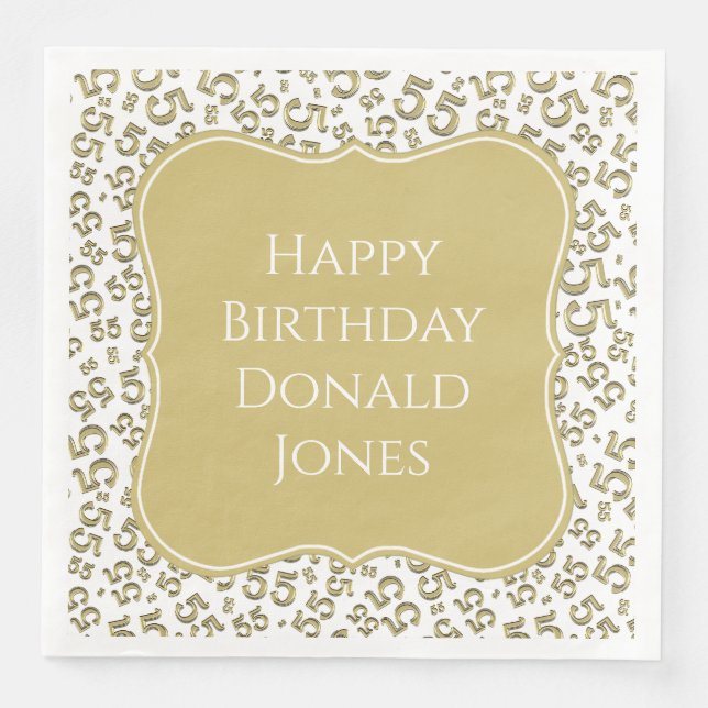 55th Birthday Gold/White Bracket Number Pattern Paper Dinner Napkins (Front)