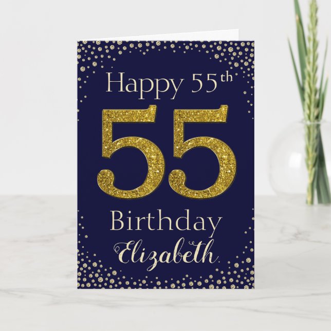 55th Birthday Golden Glitter Card (Front)