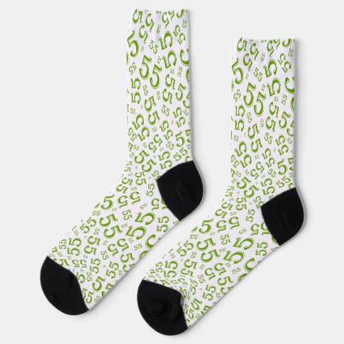 55th Birthday Green Random Number Pattern Socks