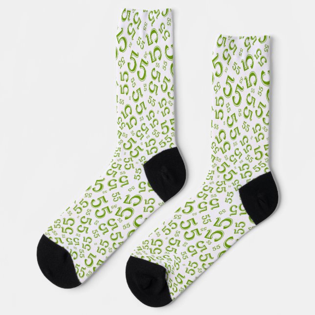 55th Birthday Green Random Number Pattern Socks (Left)