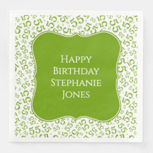 55th Birthday Green/White Bracket Number Pattern Paper Dinner Napkins