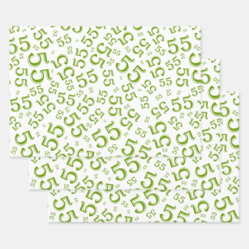 55th Birthday GreenWhite Random Number Pattern 55 Wrapping Paper Sheets