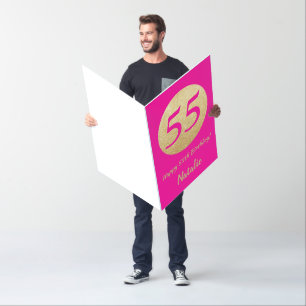 55th Birthday Hot Pink and Gold Extra Large Jumbo Card