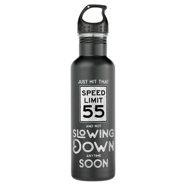 55th Birthday Idea Speed Limit Sign 55 mph Funny D Stainless Steel Water Bottle (Front)