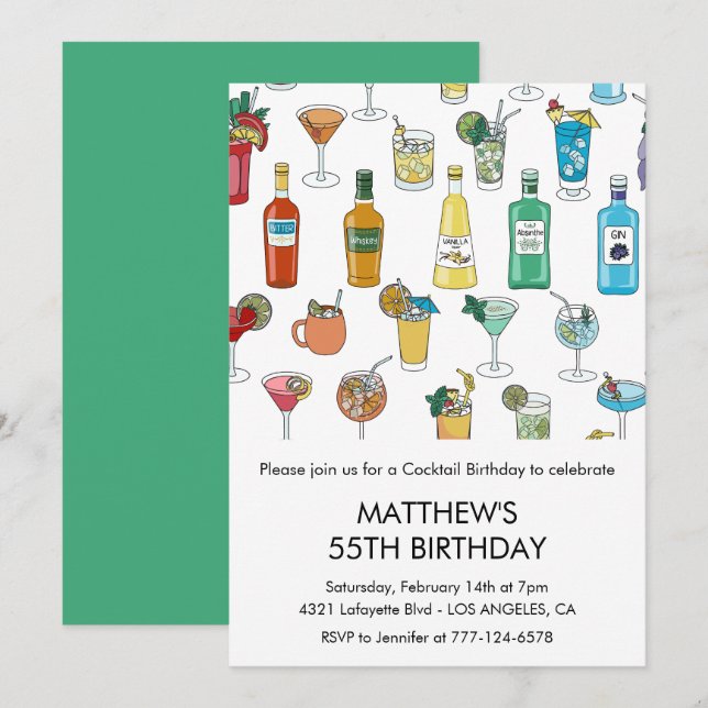 55th birthday invitations Cocktail Contemporary (Front/Back)