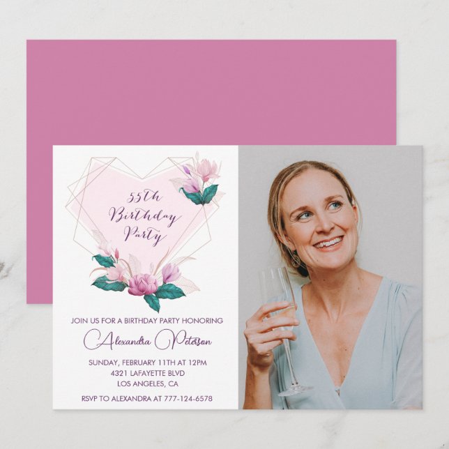 55th birthday invitations Elegant Boho Photo (Front/Back)