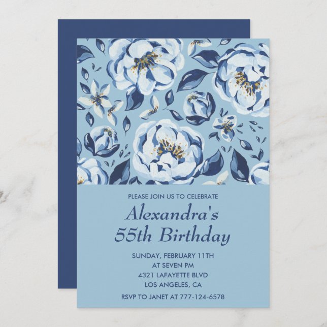 55th birthday invitations Elegant Floral (Front/Back)