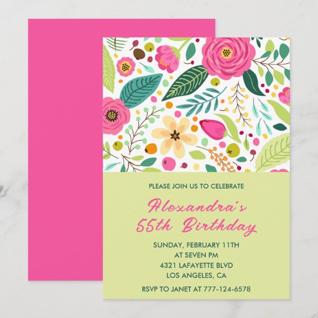 55th birthday invitations Flowers Simple Colorful  (Front/Back)