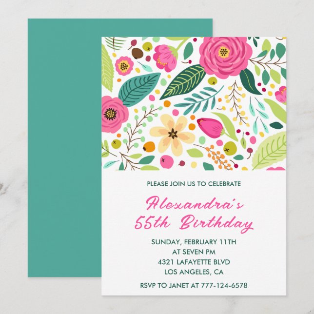 55th birthday invitations Flowers Simple Colorful  (Front/Back)