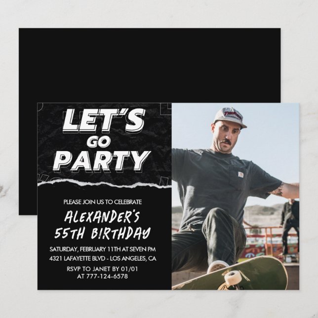 55th birthday invitations Men Black Photo  (Front/Back)
