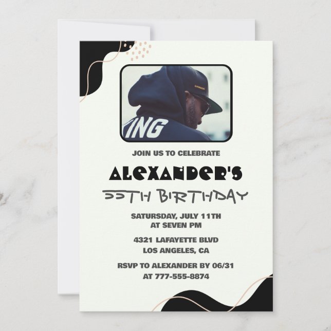 55th birthday invitations Men Black Simple Photo (Front)