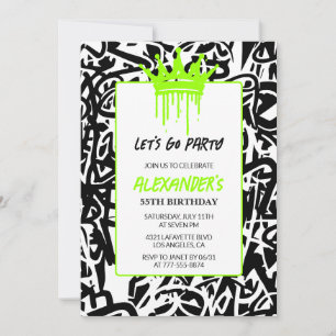 55th birthday invitations Men Party Graffiti Crown