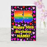[ Thumbnail: 55th Birthday: Loving Hearts Pattern, Rainbow # 55 Card ]