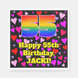 [ Thumbnail: 55th Birthday: Loving Hearts Pattern, Rainbow # 55 Napkins ]