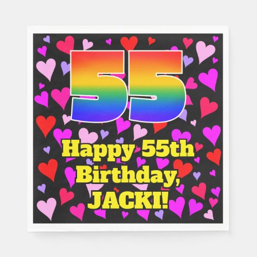 55th Birthday Loving Hearts Pattern Rainbow  55 Napkins