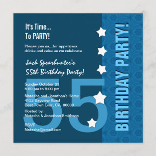 55th Birthday Modern Hues of Blue Funny D845B1 Invitation