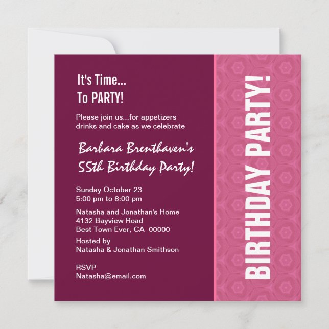55th Birthday Modern Wine and Pink Pattern Invitation (Front)