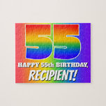 [ Thumbnail: 55th Birthday — Multicolored Rainbow Pattern “55” Jigsaw Puzzle ]