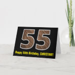 [ Thumbnail: 55th Birthday: Name + Faux Wood Grain Pattern "55" Card ]