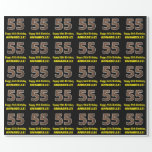 [ Thumbnail: 55th Birthday: Name & Faux Wood Grain Pattern "55" Wrapping Paper ]