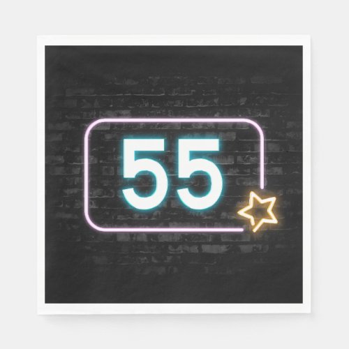 55th Birthday Neon Sign On Brick   Napkins